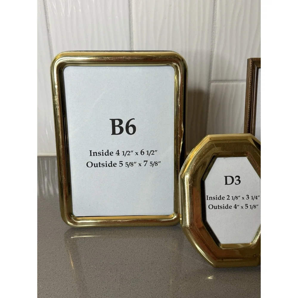 Lot of 3 Vintage MCM Brass Metal Picture Frame Gold Tone 6x8, 5x7 & 4x5 Outside